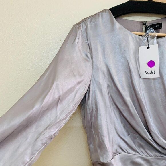 Bardot Shimmer Draped Mini Dress Size 8 Medium in Silver  39696DB - Picture 4 of 11